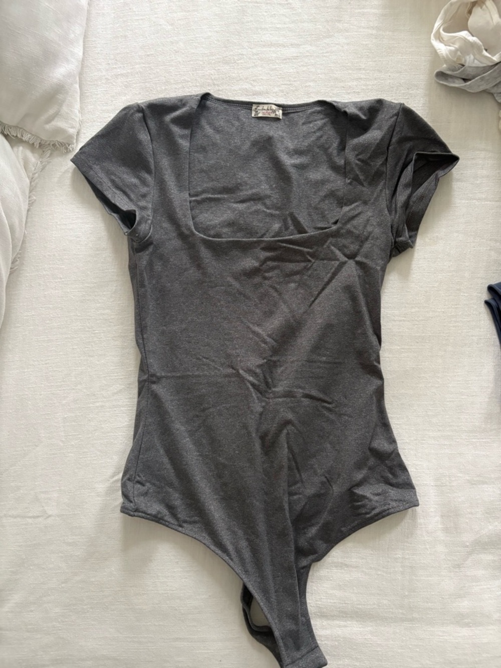 Free People Charcoal Gray Scoop Neck Bodysuit